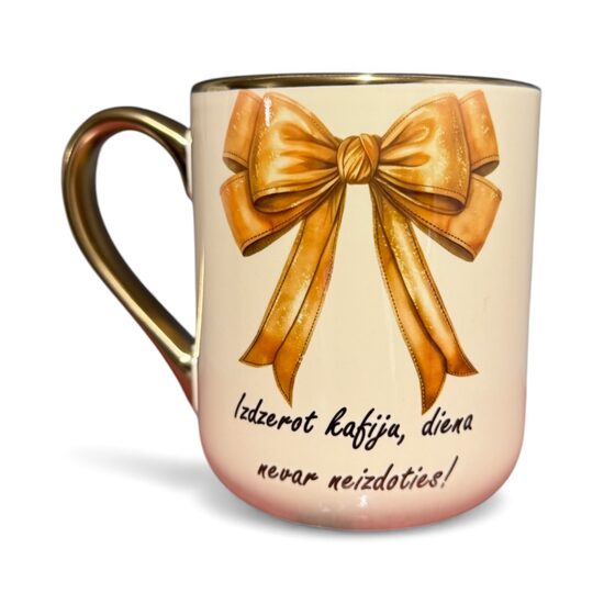 Krūze ar banti un tekstu 