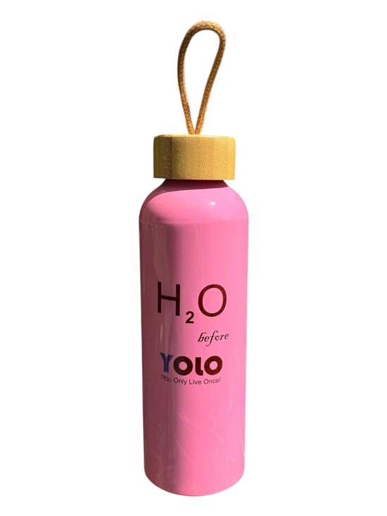 Aluminum water bottle 600 ml with bamboo cap